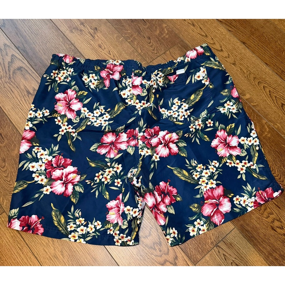 Lands End‎ Hoffman California Fabrics Mens XXL Navy Hibiscus Floral Swim Trunks